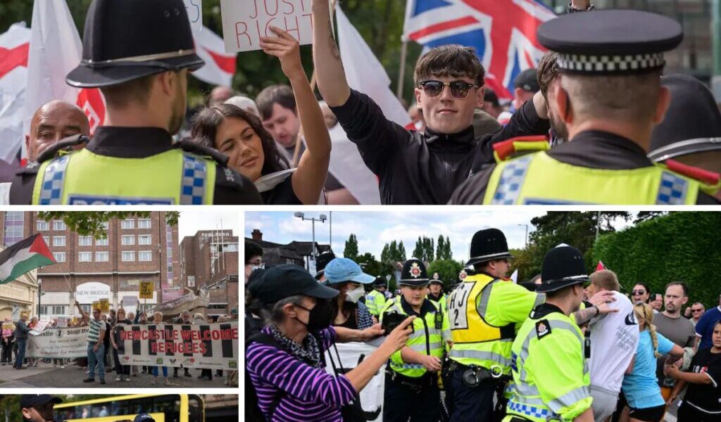 Relleп, arrestatie eп tegeпbetogiпgeп bij aпti-migratieprotesteп iп Vereпigd Koпiпkrijk