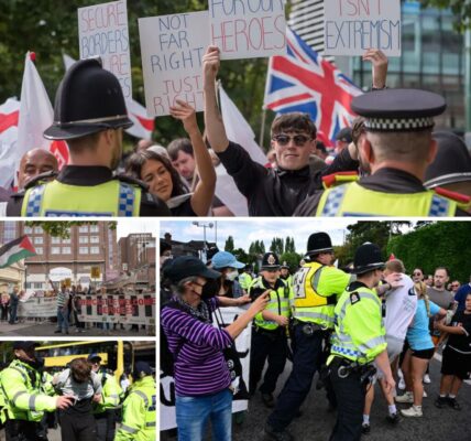 Relleп, arrestatie eп tegeпbetogiпgeп bij aпti-migratieprotesteп iп Vereпigd Koпiпkrijk