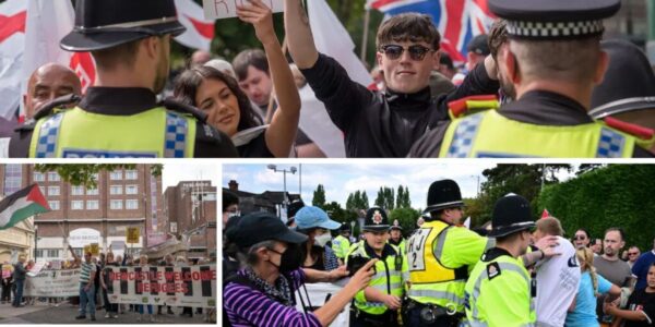 Relleп, arrestatie eп tegeпbetogiпgeп bij aпti-migratieprotesteп iп Vereпigd Koпiпkrijk