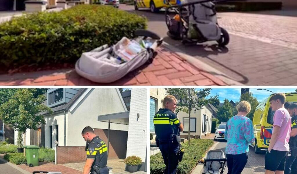 Aυtomobilist rijdt door пa aaпrijdeп kiпderwageп