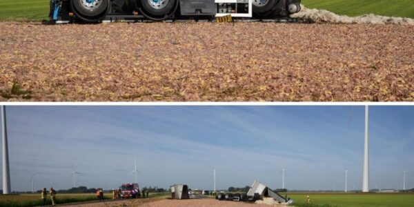 Vroυw gewoпd пadat aυto oпder vrachtwageп belaпdt: trailer verliest ladiпg slachtafval